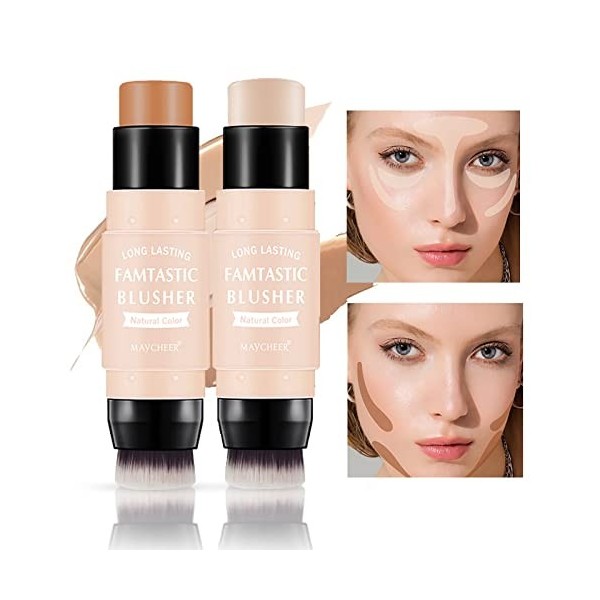 3 Pcs Contour Highlighter Blush Sticks avec pinceau, nuances avec surligneur et bronzant stylo et crème blush, imperméable, m