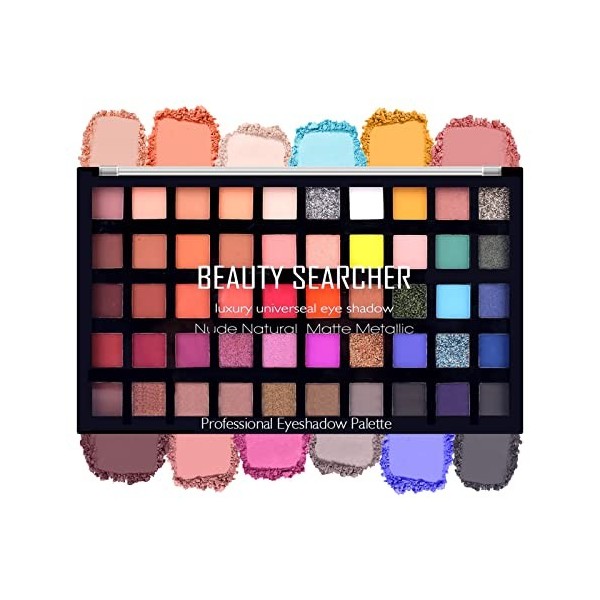 Palette dombres à paupières ultra colorée de 50 couleurs, couleurs métalliques chatoyantes mates en poudre de fard à paupièr