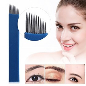 100pcs Aiguilles Brouillard Sourcils, Aiguille de tatouage de sourcil de lames, Lame de tatouage permanent pour le tatouage d