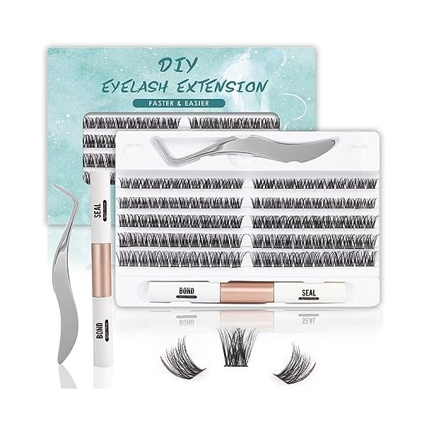 SISILILY Kit Extension Faux Cils avec Lash Bond and Seal, Individuel 120 Grappe, Naturel avec Colle et Applicateur, 0.07mm C 