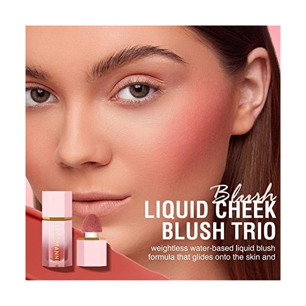 Lot de 3 pinceaux de maquillage pour fard à joues - Aspect naturel - Légère, crème blush - Hydratante longue durée - Pour fem