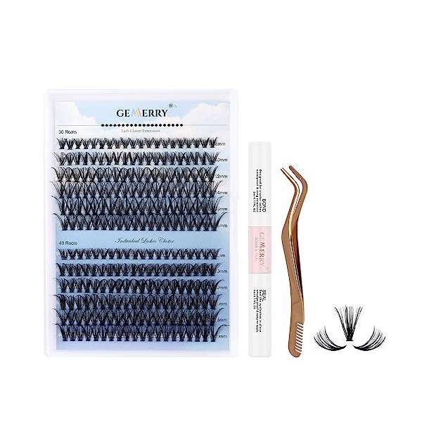 Extension Cils Kit Faux Cils Individuel 240PCS Extension de Cils Bouquet Cils individuel Natural D Curl 8-16mm avec Colle et 