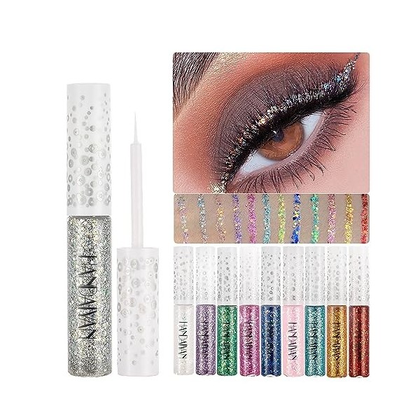 Eyeliner Pailletée, MKNZOME 12 Couleurs Eyeliner Waterproof Eye Liner Colorer Imperméable Longue Durée Maquillage Femme pour 