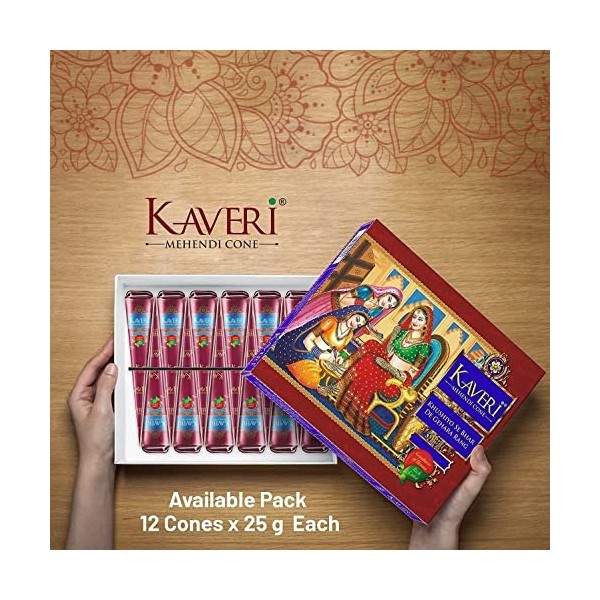 Kaveri Lot de 12 cônes de henné Mehendi tout naturel prêt à lemploi tatouage temporaire bio couleur henné naturel 25 g