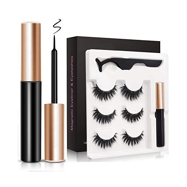 Magnetic Eyeliner Eyelashes Kit, Faux Cils Magnétique Naturel Magnétique Eyeliner Kit De Cils Magnétiques, Réutilisable 3D Fa