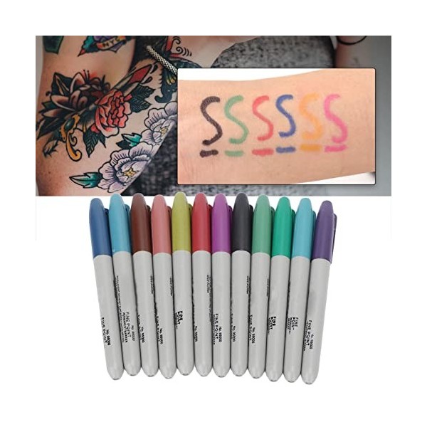 Yosoo Health Gear Stylo Marqueur de Tatouage, 12 Couleurs marqueur de peau tatouage, Ensemble de Marqueurs Corporels Amovible