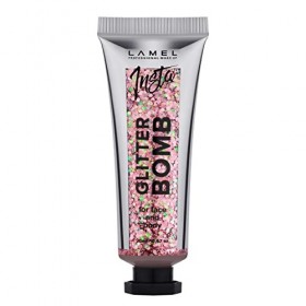 Lamel INSTA Bombe Pailletée - Paillettes pour le Visage et le Corps - Texture Gel Transparente et Scintillante - 20ml - Rose 