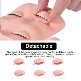 majs Tête de Mannequin de Cils,Cils d’entraînement | Tête de Mannequin en Silicone avec 3 Paires de paupières Amovibles pour 