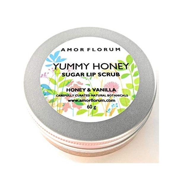 100% Naturel GOMMAGE AU SUCRE POUR LES LÈVRES - avec MIEL & VANILLE et HUILE DE JOJOBA & VITAMINE E - 60g - par AMOR FLORUM. ...
