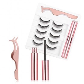 Kit deyeliner et de cils magnétiques - 5 paires de faux cils avec un aspect naturel aucune colle nécessaire - Pince à cils d