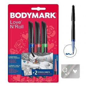 BodyMark by BIC &nbsp;Stylos de Tatouage Temporaire et&nbsp;Pochoirs Old School Kit - Couleurs Assorties Blister de 3+2