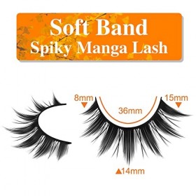 wtvane Lot de 5 paires de faux cils manga à picots naturels pour cosplay