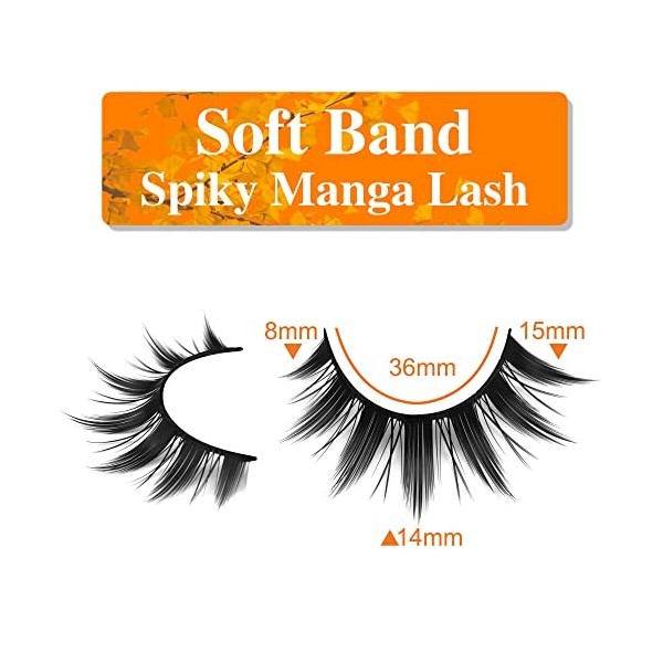 wtvane Lot de 5 paires de faux cils manga à picots naturels pour cosplay