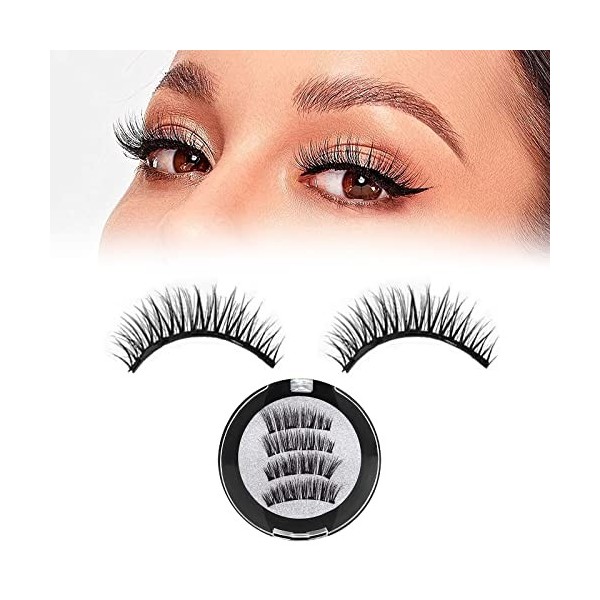 Faux Cils Magnétique, 4pcs de Faux Cils Naturel 3D Réutilisables Magnetic Eyelashes Kit, Ensemble De Faux Cils Magnétique San