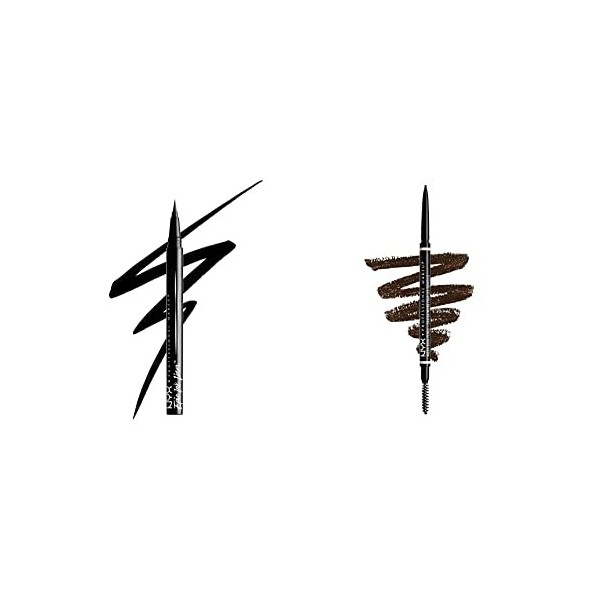 NYX Professional Makeup Eyeliner Feutre Epic Ink Liner, Waterproof, Black & Crayon à Sourcils Ultra-Fin Double-Embout avec Mi