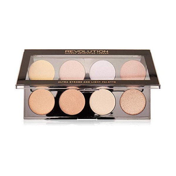 MAKEUP REVOLUTION Ultra Strobe and Light Palette – Highlighter avec 8 nuances de brillance – végétalien, sans gluten et sans 