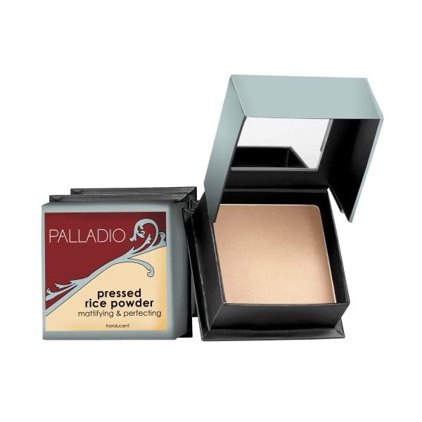 Palladio Poudre Pressée de Riz avec Miroir, Maquillage Matifiant qui dure toute la journée, Absorbe instantanément lhuile, F