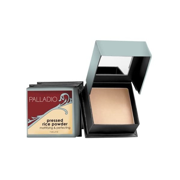 Palladio Poudre Pressée de Riz avec Miroir, Maquillage Matifiant qui dure toute la journée, Absorbe instantanément lhuile, F