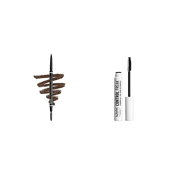 NYX Professional Makeup Crayon à Sourcils Micro Brow, Crayon Ultra-Fin Double-Embout, Teinte : Brunette & Gel à Sourcils Cont