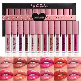 12pcs Ensemble de gloss à lèvres, Coffret de maquillage pour les femmes et les filles : rouge à lèvres liquide hydratant, bri