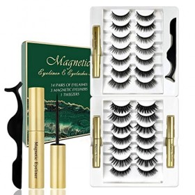 Faux Cils Magnétique, 14 Paires Naturels Cils magnétiques Aimant 3D Ensemble de faux cils Eyeliner Cils magnétiques artificie
