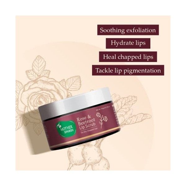 Mother Sparsh Rose & Beetroot Gommage à lèvres pour lèvres sèches gercées | Élimine les peaux mortes et la pigmentation – 10 ...