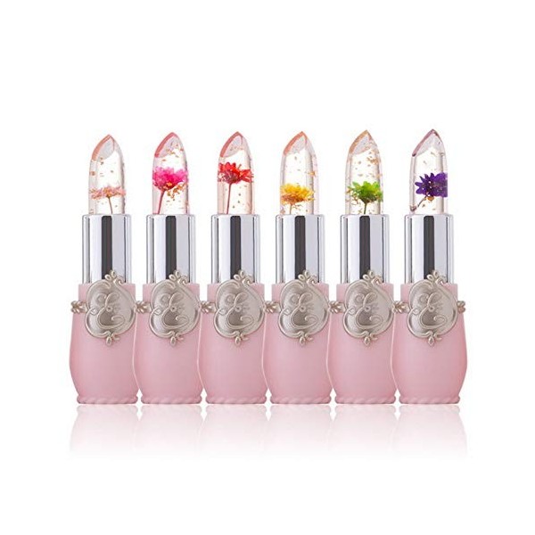 6 PCS Transparent Changer Couleur Baume À Lèvres Hydratant Rose Cristal Gelée Fleur Maquillage Température Rouge À Lèvres Lon