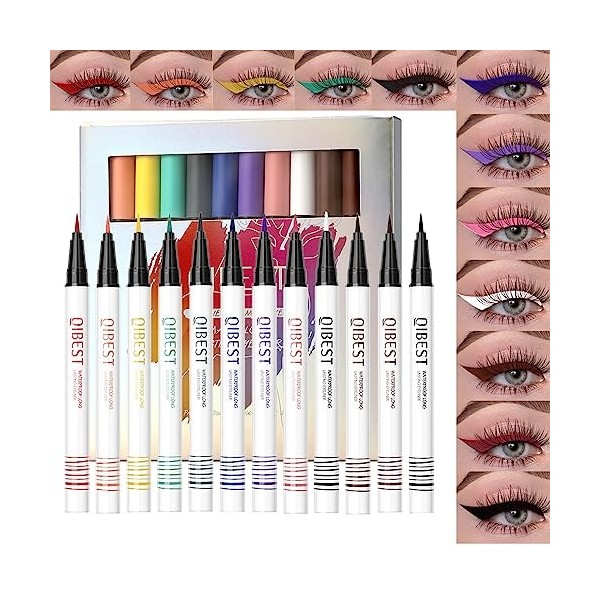 Ensemble deye-liner liquide 12 couleurs Mrettick Couleur Gel Eyeliner Longue Durée Étanche Liquide Eyeliner Stylo Arc-En-Cie