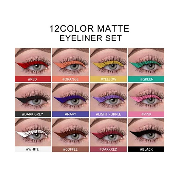 Ensemble deye-liner liquide 12 couleurs Mrettick Couleur Gel Eyeliner Longue Durée Étanche Liquide Eyeliner Stylo Arc-En-Cie