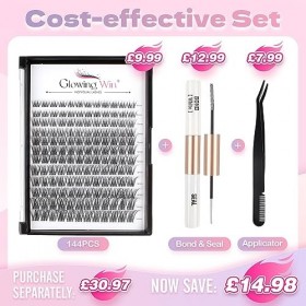 Glowing Win Faux Cils Individuel Kit Extension Cils Extension de Cils Professionnel Bande Transparente Naturel Cluster Lashes