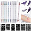 Huiguli Stylo de Tatouage Temporaire 10 pcs Stylos de Tatouage Pailleté avec 60 Dessins de Modèle de Tatouage Temporaire, poc