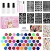 Kit de Tatouage à Paillettes Enfant，, 48 Couleurs Tatouage Éphémère Lumineux Licorne Enfant avec 204 pochoirs, 5 pinceaux, 3 