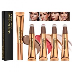 Domality 4pcs Liquide Baguette de Beauté, Surligneur de Contour de Visage Liquide Blush Stick avec Applicatrice de Coussin, F