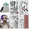 4 Halloween Tatouages ​​Temporaires + 100g Cire Colorante Cheveux Vert,Tatouages Joker Carnaval Halloween Cosplay Autocollant