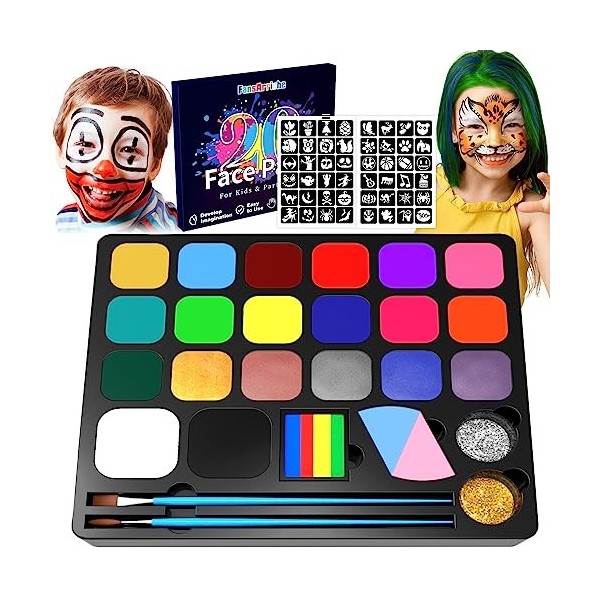 Maquillage Enfants Palette 20 Couleurs, Maquillage Body Painting & Visage, Couleur Corporelle pour Enfants, Palette de Peintu