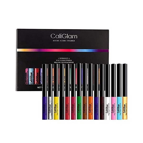 Ensemble deye-liner liquide mat, 16 couleurs imperméables à haute pigmentation colorée mat et métal coloré ensemble de stylo