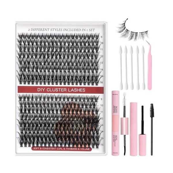 320Pcs Faux Extension Cils Individuel Kit Lashes Professionnel Avec Colle Naturel Volume Russe Bouquet Manga + Bond and Seal 