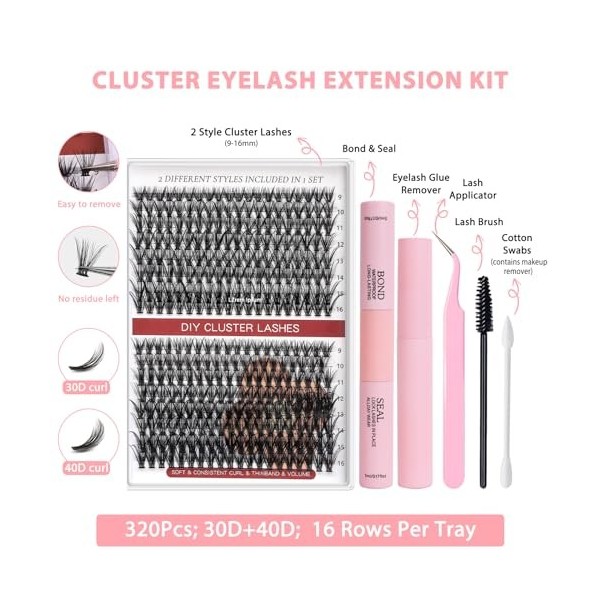 320Pcs Faux Extension Cils Individuel Kit Lashes Professionnel Avec Colle Naturel Volume Russe Bouquet Manga + Bond and Seal 