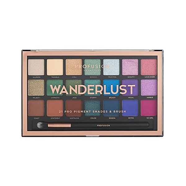 Profusion Cosmetics Collection de 21 Palettes Dombres à Paupières et Pinceau, Wanderlust