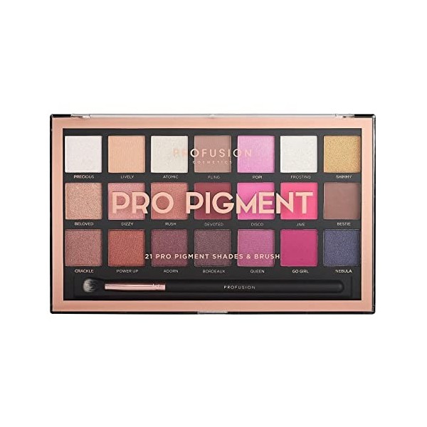 Profusion Cosmetics Collection de 21 Palettes Dombres à Paupières et Pinceau, Pro Pigments