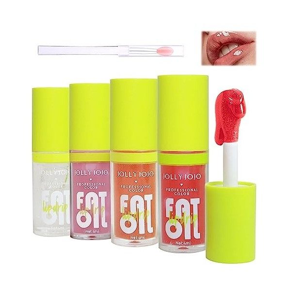 Lip oil 4PCS Huile A Levre Glow Hydrate Et Nourrit Sans Se Décolorer Ni Coller à La Coupe Huile Levre Est Livré Avec 1PCS Min