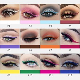 12pcs / Set 12 Couleurs Crayon Eyeliner Eye-Liner Liquide imperméable Anti-Sueur Eyeliner Liquide Long Lasting Outils de Maqu