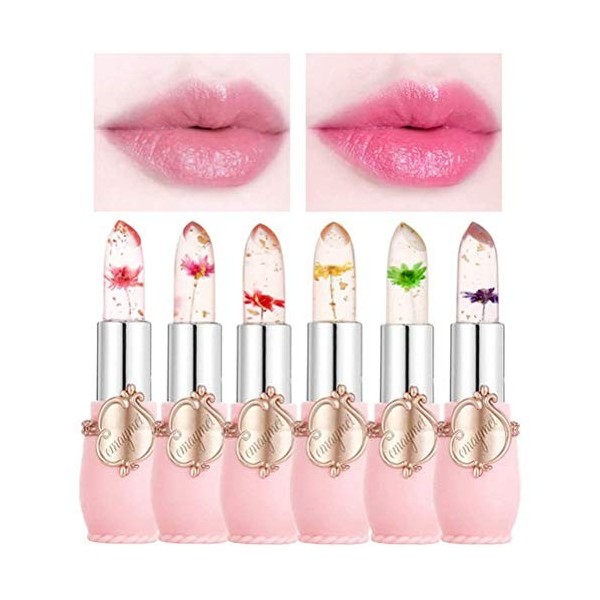 Lot de 6 rouges à lèvres en cristal, fleur transparente, hydratant, longue durée à changement de couleur, pour femme et fille