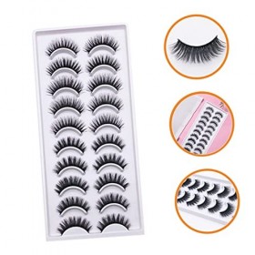 FRCOLOR Lot de 10 paires de faux cils en fibre de maquillage - Faux cils - Faux cils - Pour fête - Décoration de cils - Fibre