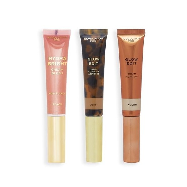 Revolution Pro Trio de baguettes crème pour le visage, set de maquillage contour, fard à joues et surligneur, végétalien et s