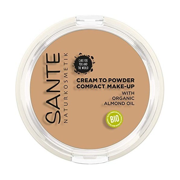 Sante Naturkosmetik, Maquillage compact pour peau sombre - Poudre compacte pour pouvoir couvrant matifiant - Avec pompon miro