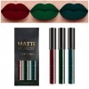 Lot de 3 rouges à lèvres mat longue durée, vert armée, vert armée, rouge cerise, rouge à lèvres mat durable ensemble 08 