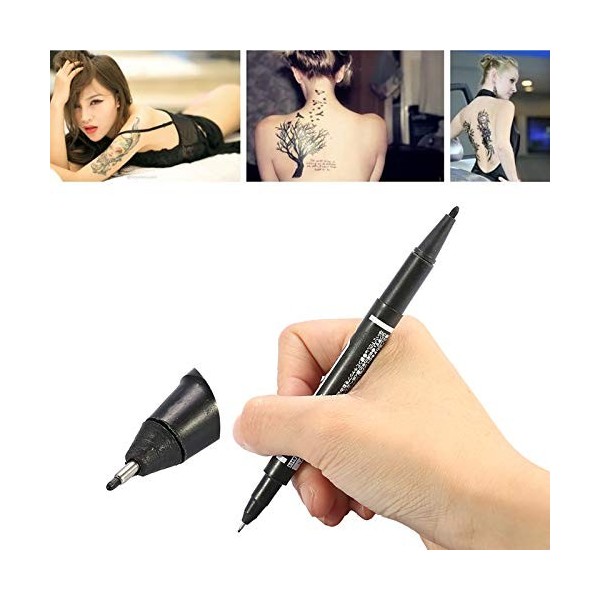 Stylo de Tatouage, Stylos de Tatouage pour la Peau Temporaire 10 Pièces/boîte Marqueur de Peau Noir à Double Extrémité Tatoua