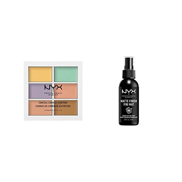 NYX Professional Makeup Palette Couleur et Correction, 6 Teintes Faciles à Estomper & Spray Fixateur, Tenue Longue Durée, Fin