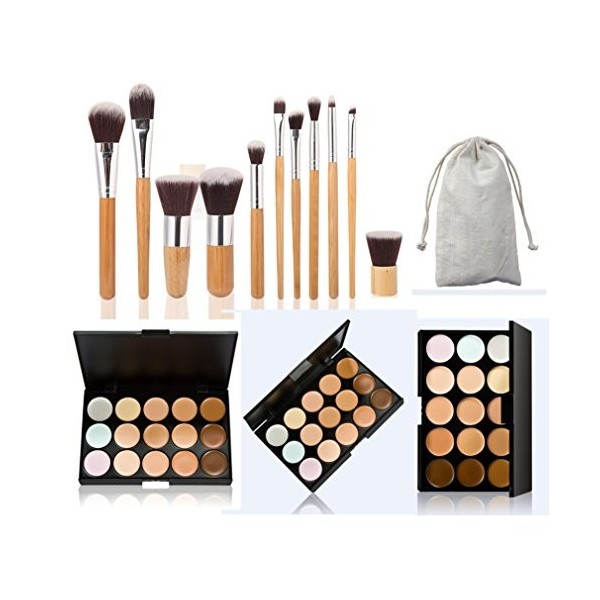 Joyeee Kit de crème de palette de contour de maquillage 15 couleurs, avec 11 pinceaux de maquillage à fonction complète, clai